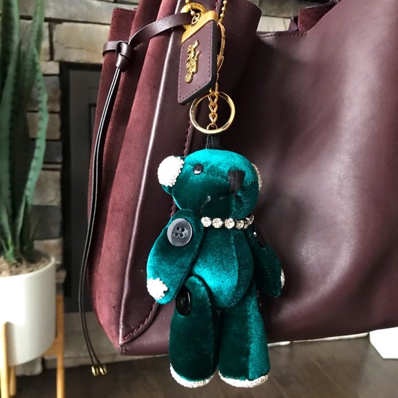 Accessories - Green Velvet Rhinestone Moveable Bear Bag Charm Key Chain